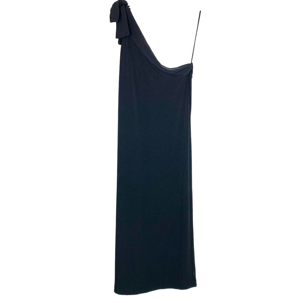 Ann Taylor Womens Tie Shoulder Midi Dress Black Stretch Polyester Sheath XS - Picture 1 of 8